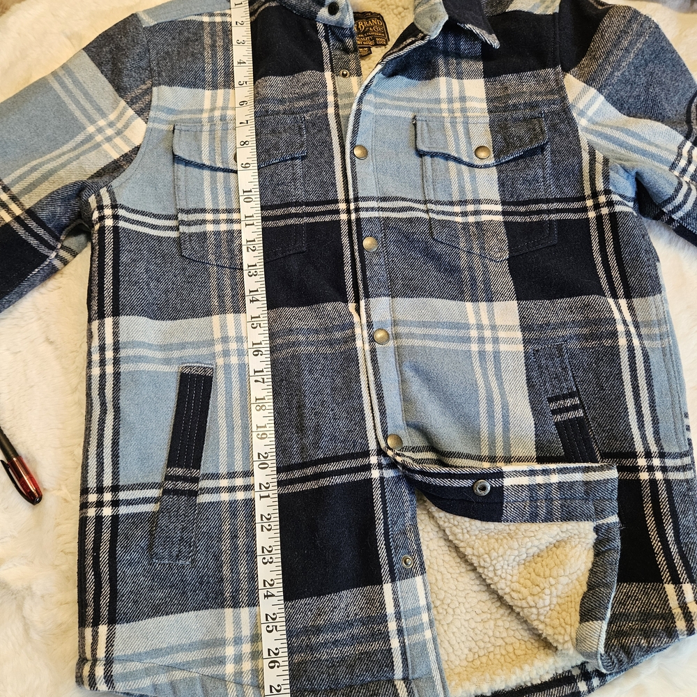 Lucky Brand Men’s Plaid Sherpa-Lined Flannel Shirt Jacket Blue Size M